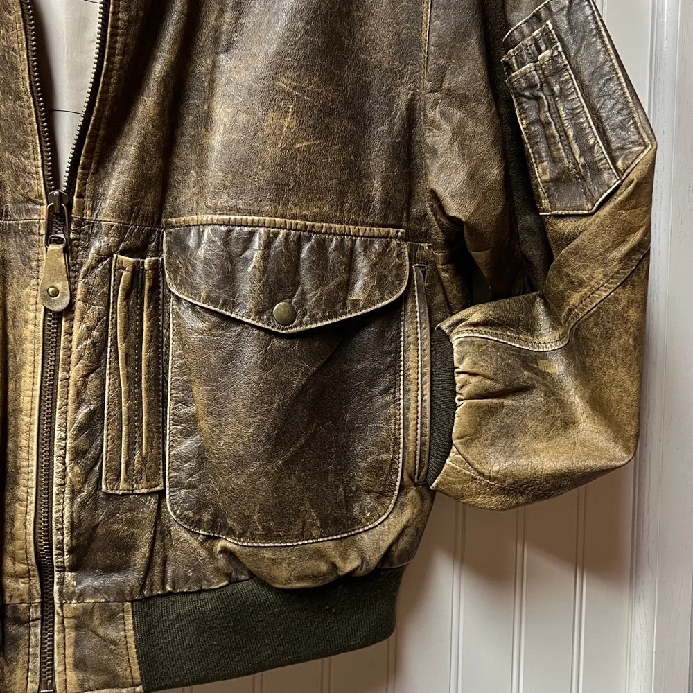 80s Flightline Pilots Leather Bomber Jacket XL Vintage